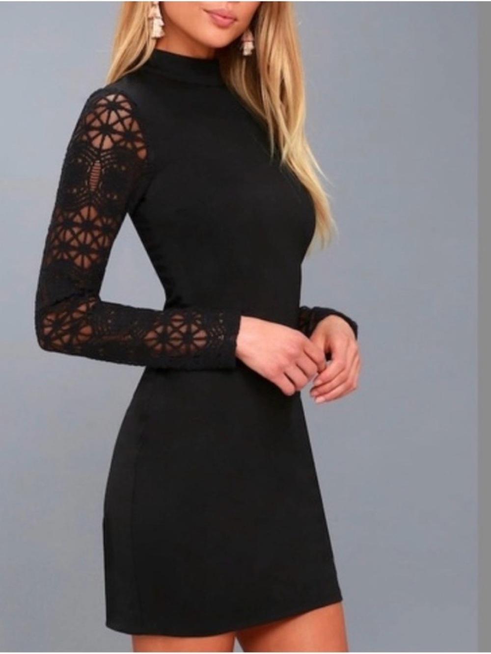 Lulus Lace Up Your Sleeve Lace Long Sleeve Bodycon Dress NWT